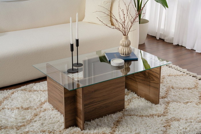 Nordure Mesa de Centro Nogal y Cristal Templado 105x65x40 cm